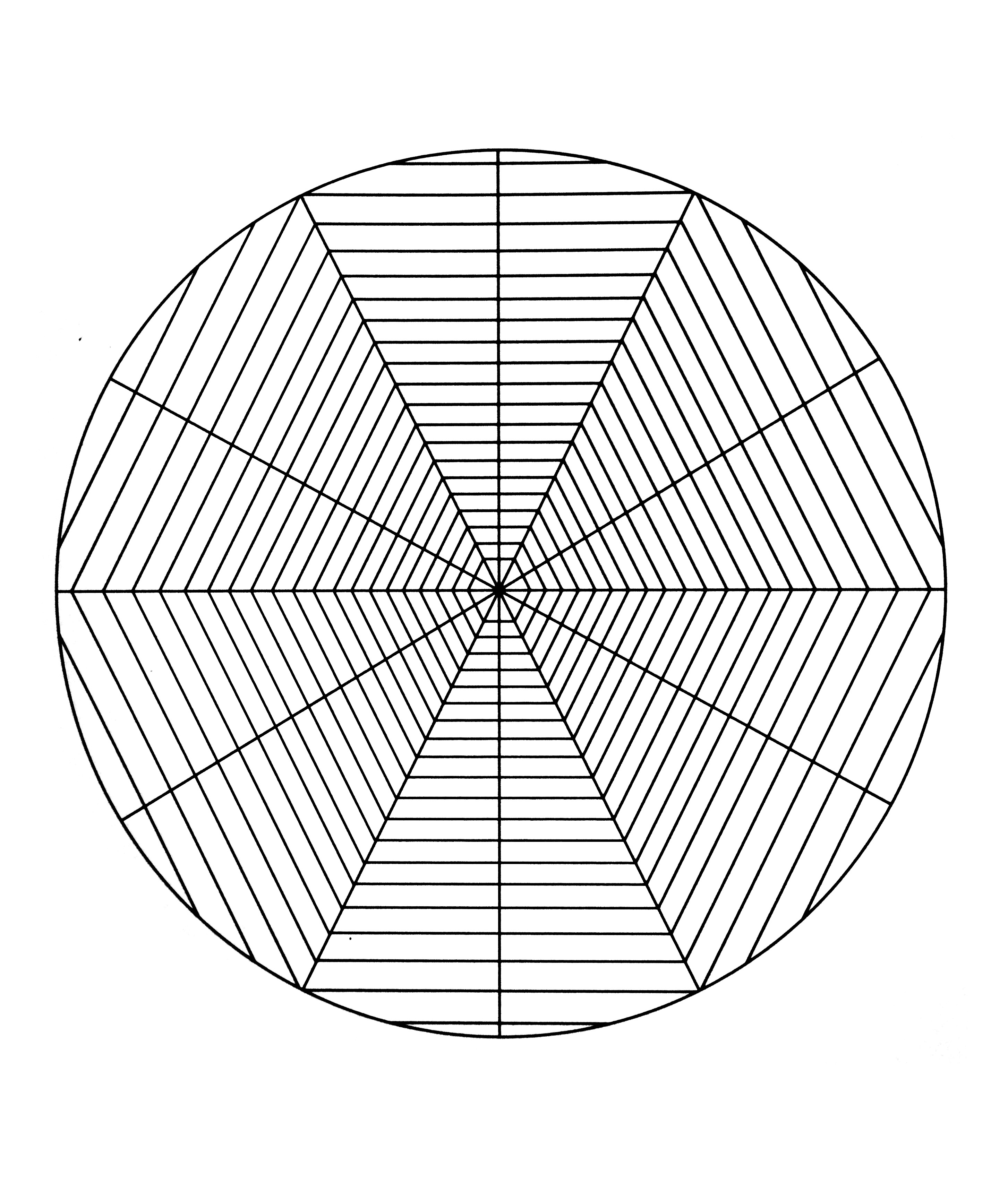 Superbe mandala de forme géométrique (triangle ainsi que plusieurs rectangles à l'intérieur de ceux-là). Assez simple à colorier.